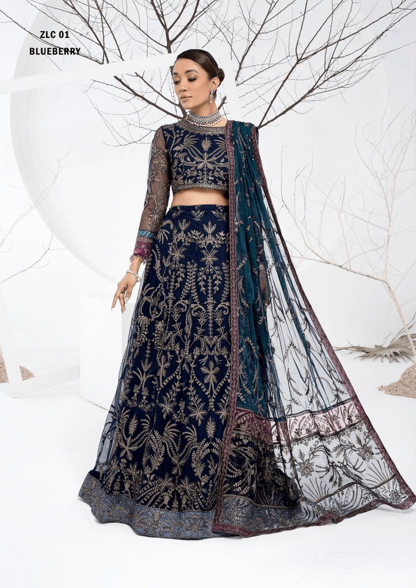 LA CELESTE By Zarif 3 Piece Unstitched Suits  ZLC 01 BLUEBERRY - Luxury Formals Collection