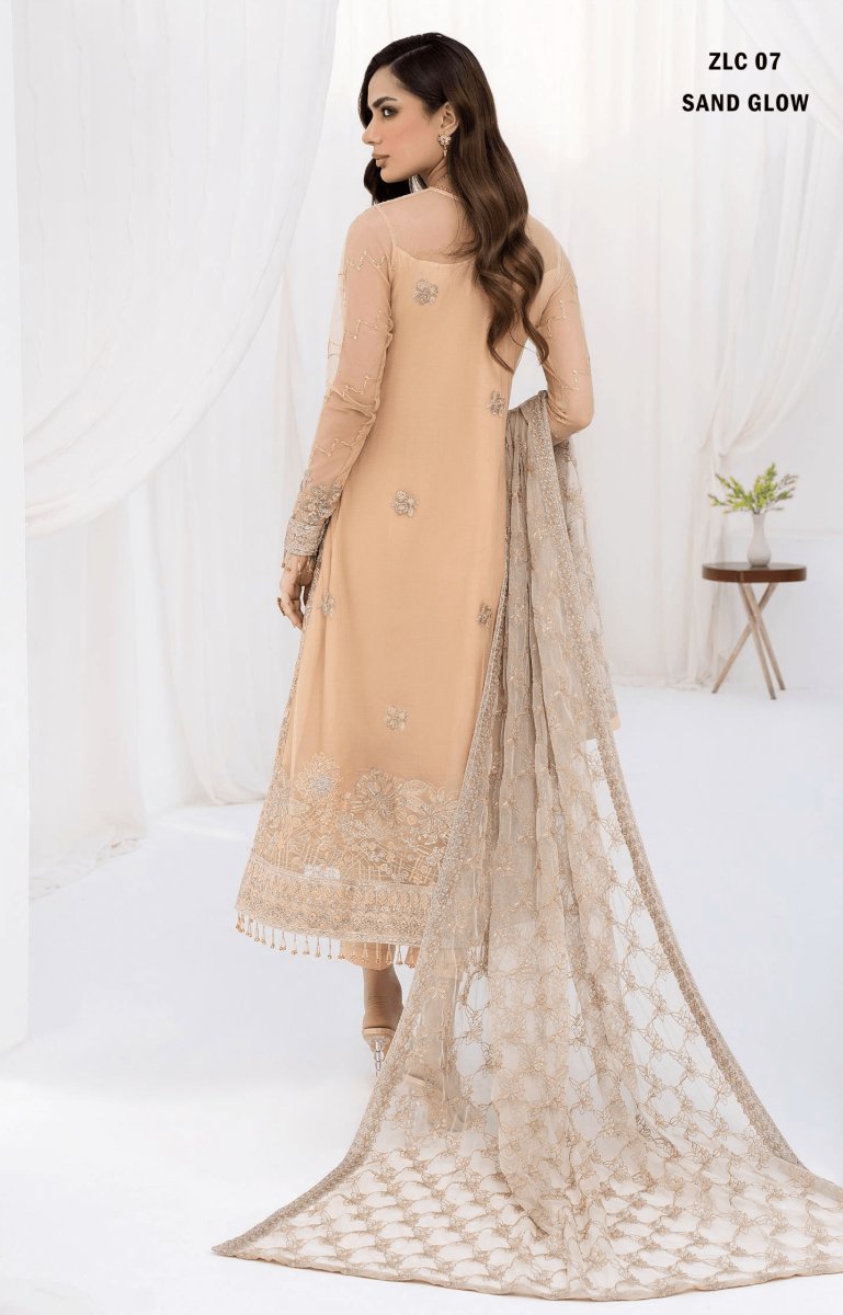 LA CELESTE By Zarif 3 Piece Unstitched Suits ZLC 07 SAND GLOW Luxury Formals Collection