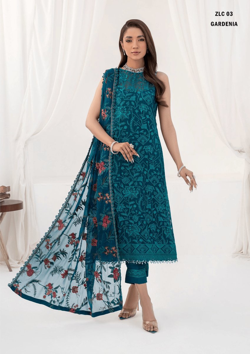 LA CELESTE By Zarif 3 Piece Unstitched Suits  ZLC 03 GARDENIA - Luxury Formals Collection