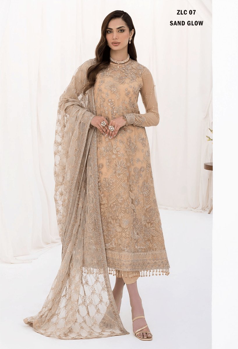 LA CELESTE By Zarif 3 Piece Unstitched Suits ZLC 07 SAND GLOW Luxury Formals Collection