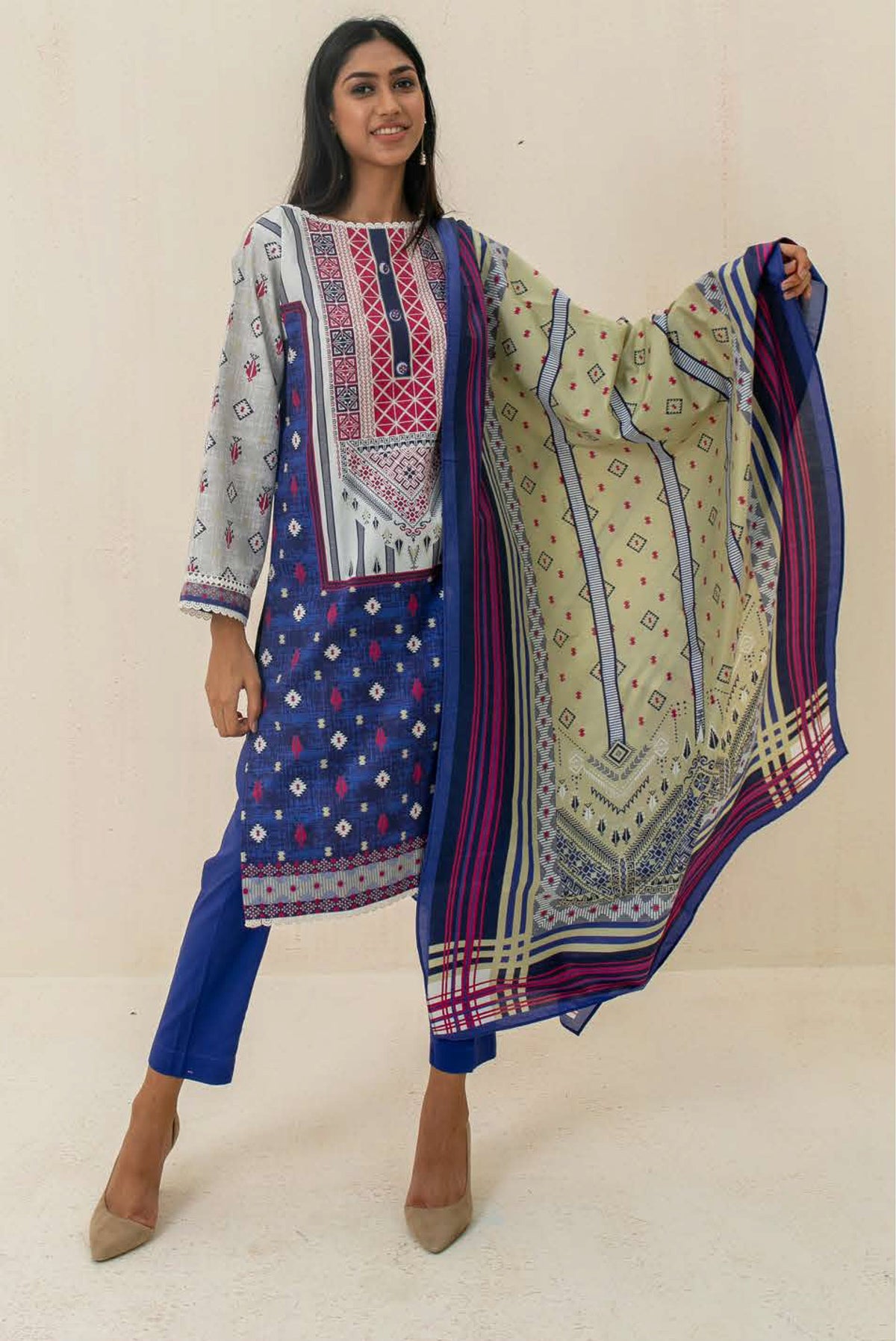 Zellbury Ladies Un-Stitch Shirt Shalwar Dupatta - Azure Blue - Cambric Suit (WUC21X30025)
