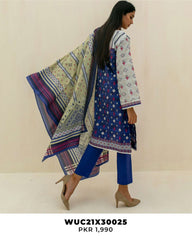 Zellbury Ladies Un-Stitch Shirt Shalwar Dupatta - Azure Blue - Cambric Suit (WUC21X30025)