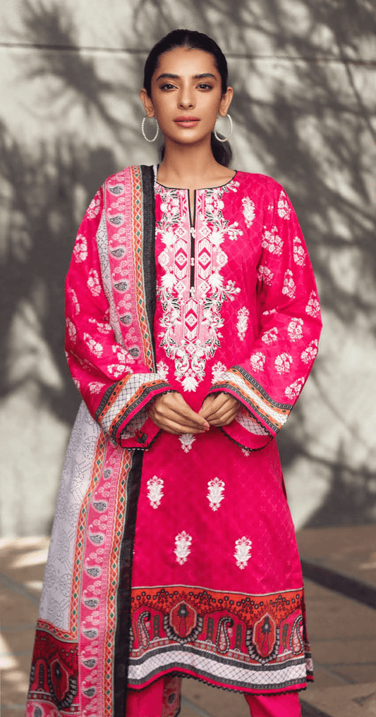 zellbury Embroidered Shirt Shalwar Dupatta - Punch Pink Kp - Textured Suit 3 piece vol.4