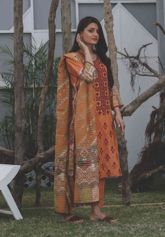 Rashid Textile Aab-e-Zar Digital Embroidered Lawn Unstitched 3 Piece Suit  (D-5601)