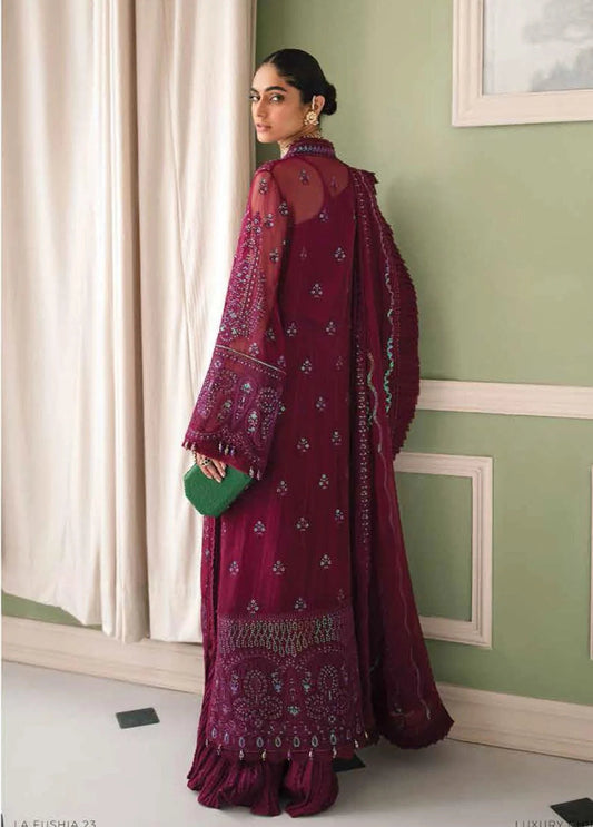 La Fuschsia By Afrozeh Embroidered Chiffon Suits Unstitched 3 Piece AF23LF 010 Viola - Festive Collection