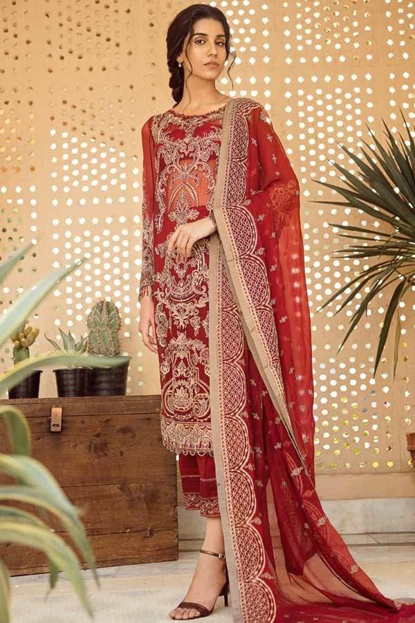 AIK Atelier Aaghaaz Chiffon Embroidered Unstitched 3 Piece Suit Collection Look-10