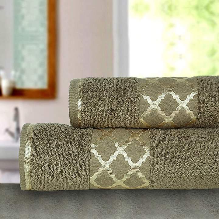 Pack Of Two Jacquard Bath Towels Color Camel Size 27X54 (Inches) & 20X40 (Inches)