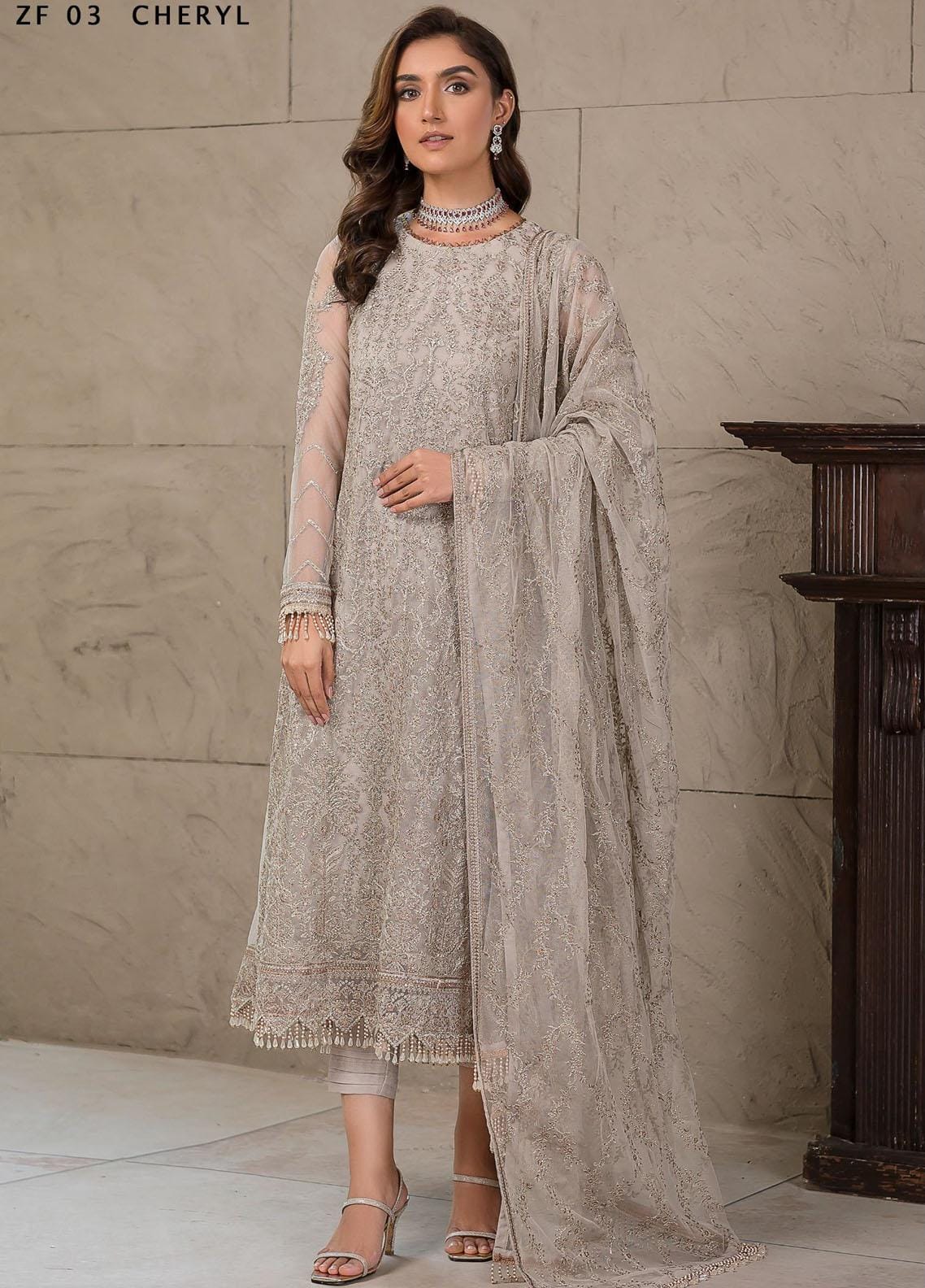 Falak by Zarif Embroidered Suits Unstitched 3 Piece ZF22F ZF-03 Cheryl - Festive Collection