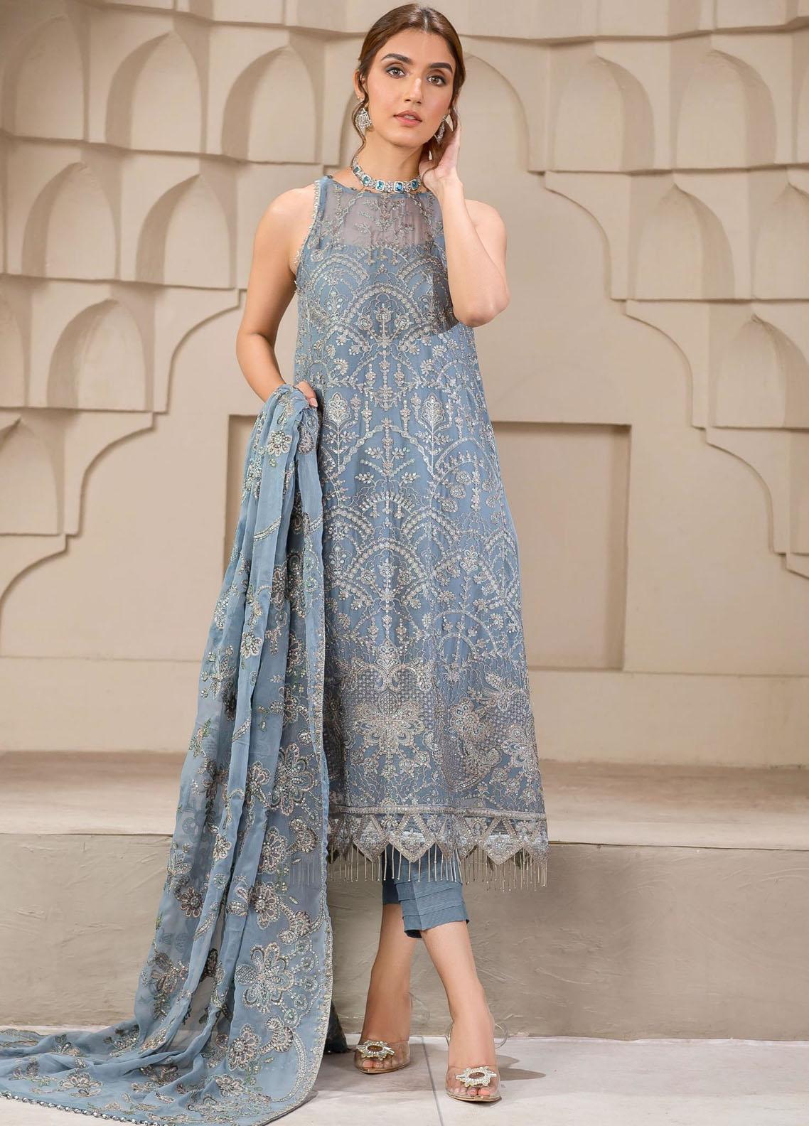 Falak by Zarif Embroidered Suits Unstitched 3 Piece ZF22F ZF-05 Blue Bell - Festive Collection