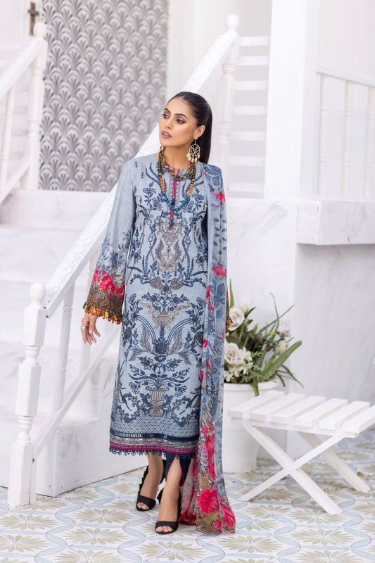 Flossie Clothing Luxury Embroidered Lawn 2022 (02 Pastel Blue)