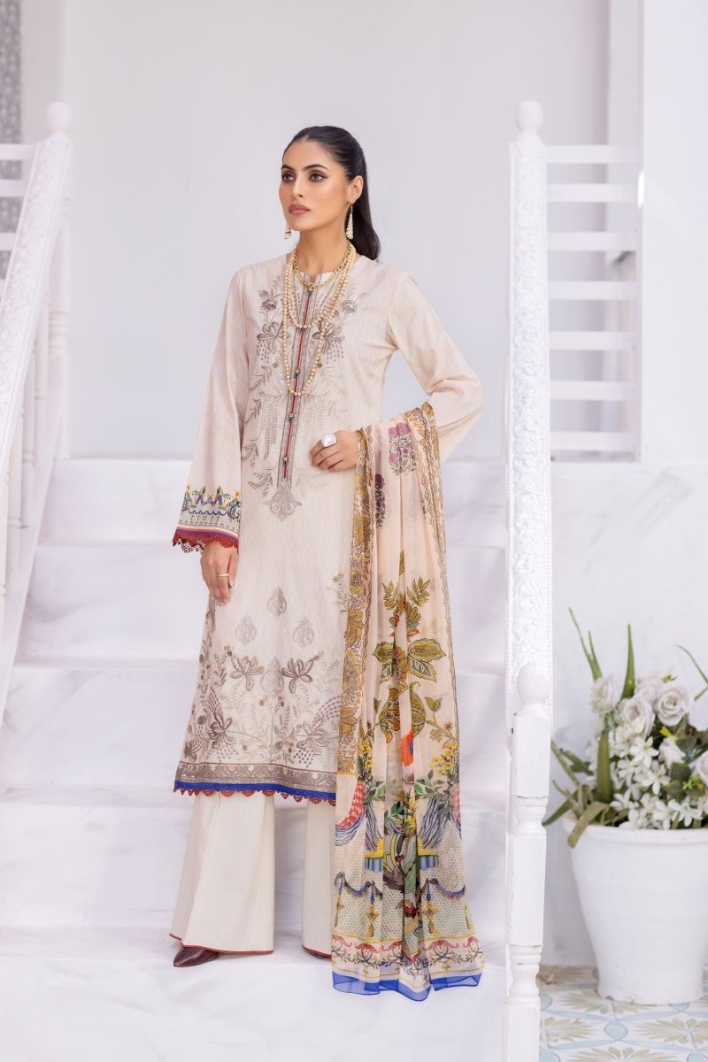 Flossie Clothing Luxury Embroidered Lawn 2022 (09 Semolina)