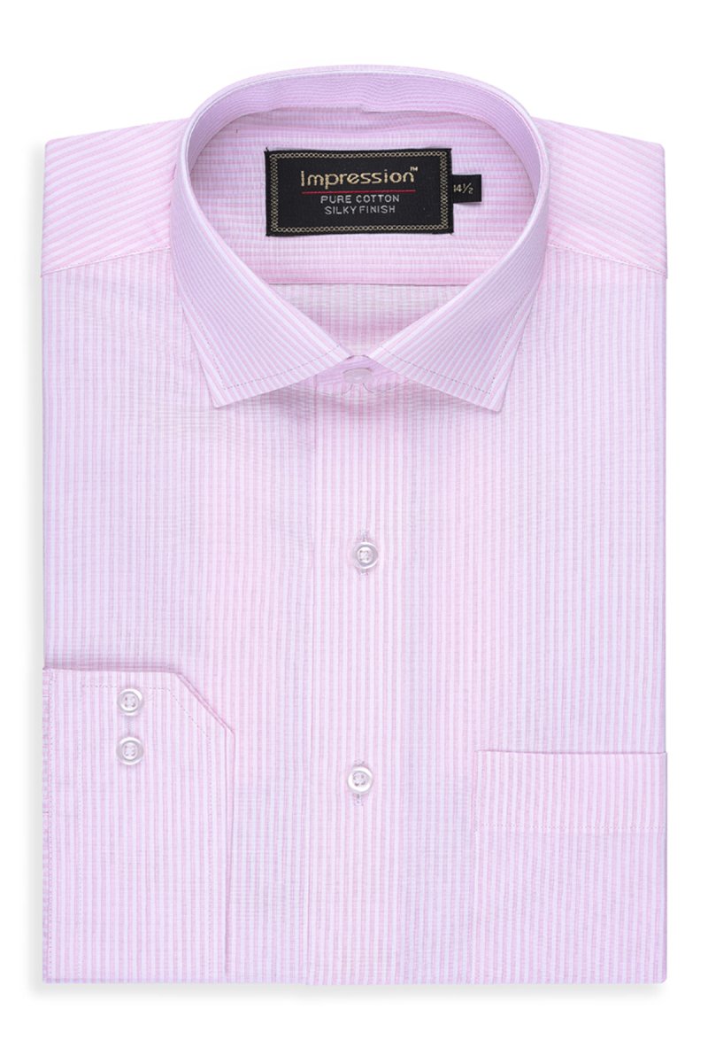 Pink Color Striped Dress Shirt (Silky Finish)