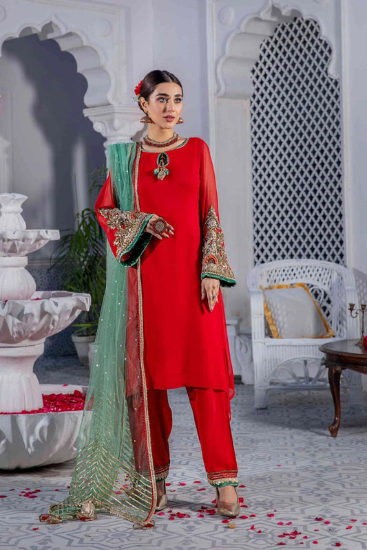 Khuda Baksh 3-Piece Ready to Wear Suit P-214 (Red)