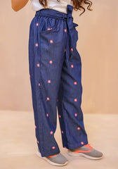 Denim Embroidered  Pants