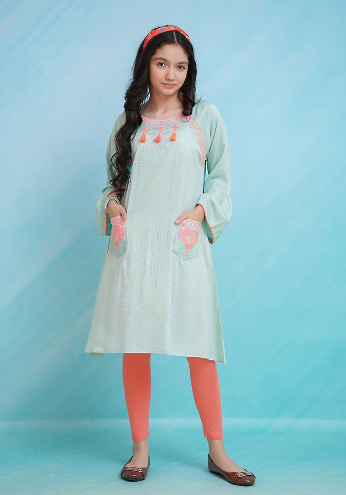 Chambray Cotton Embroidered Top