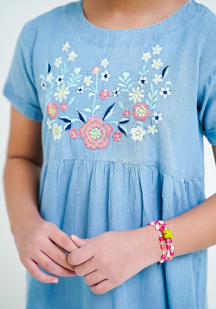 Denim Embroidered Top